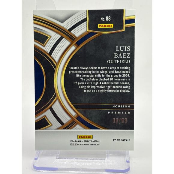 2024 Panini Select Luis Baez Purple Prizm 90/99 SP Houston Astros Prospect - Picture 2 of 2